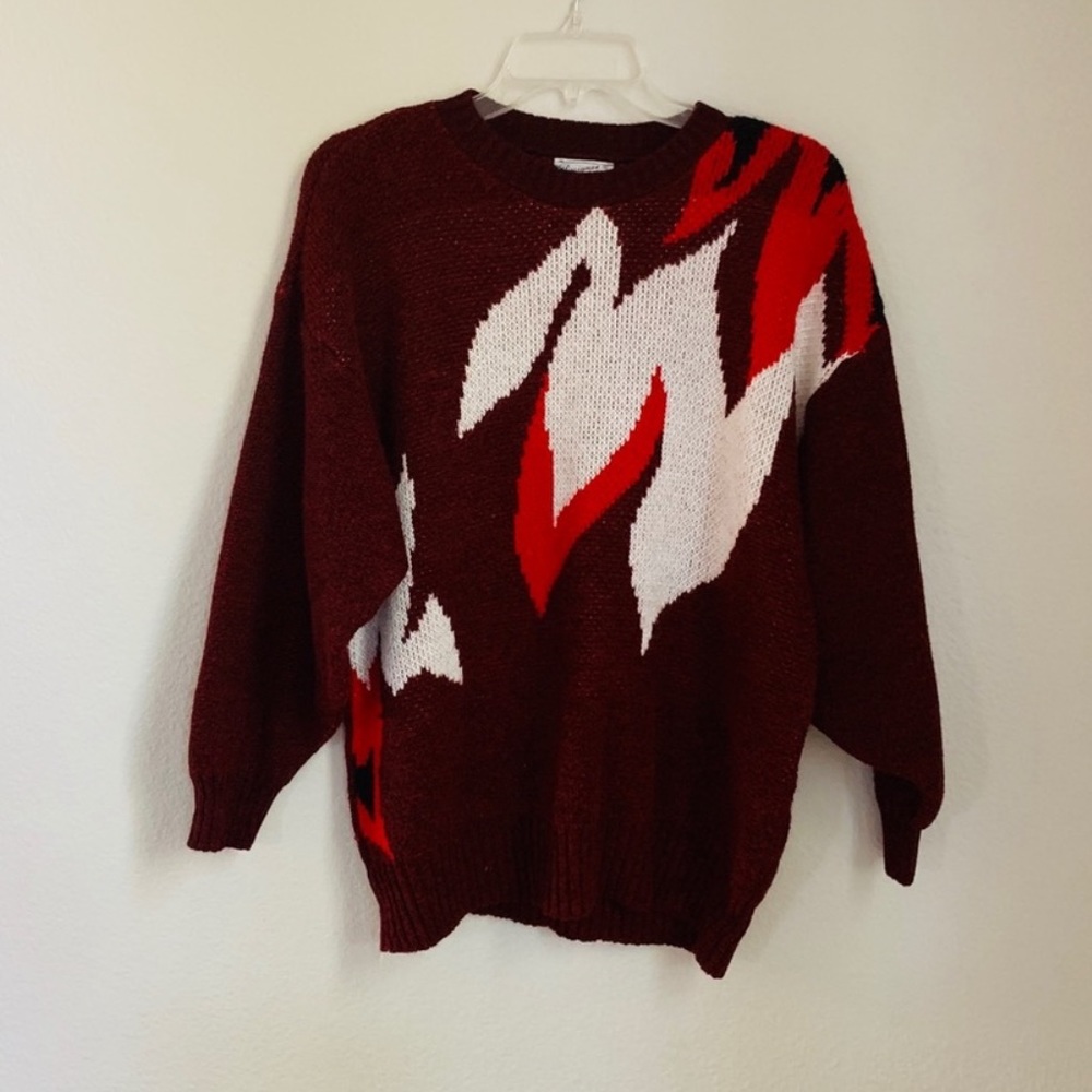 Designer Knit red graphic design vintage sweater S